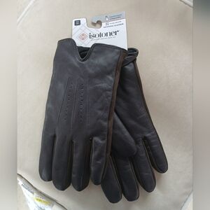 Isotoner Men's Dark Brown Leather Gloves XL